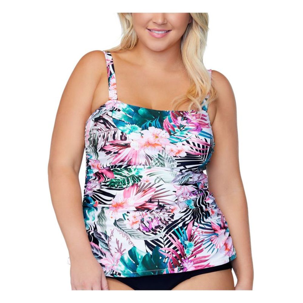RAISINS Women's White Tropical Print Protea Haute Bandeau Tankini Top 24W
